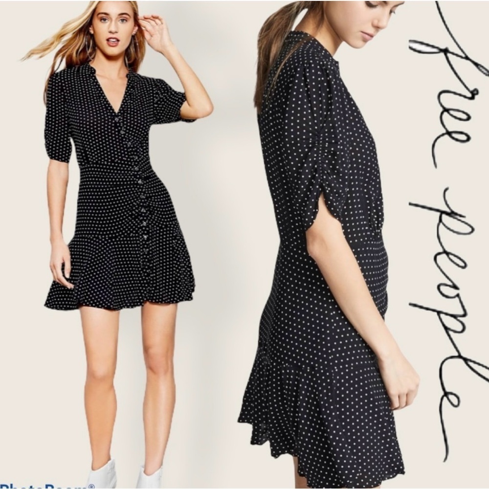 Free People Black and White Ruffled Mini Sundress